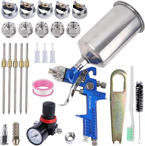 Miniatura 9 de HVLP Pistola de pintura en aerosol para automoción – El kit de pistola de pintura de alimentación por gravedad incluye 5 boquillas