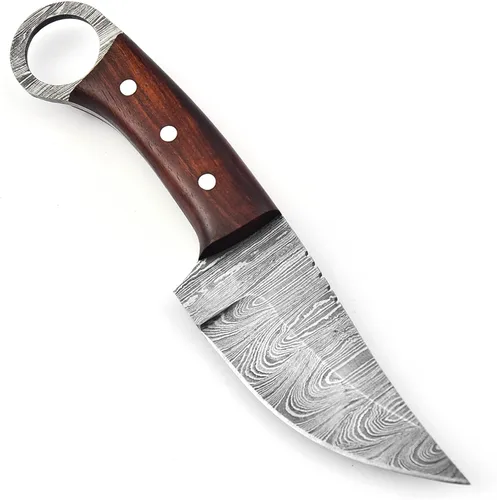 Miniatura 6 de Cuchillo de caza de hoja de acero de Damasco con lazo para cinturón de cuero, cuchillos de damasco de hoja fija para hombres, el mejor cuchillo