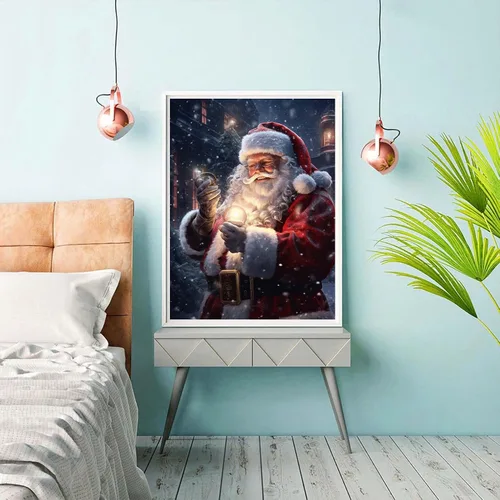 Miniatura 3 de Reofrey Kits de pintura de diamantes para adultos, Papá Noel, arte de diamantes de imitación redondos de Navidad, lienzo bordado de punto de cruz