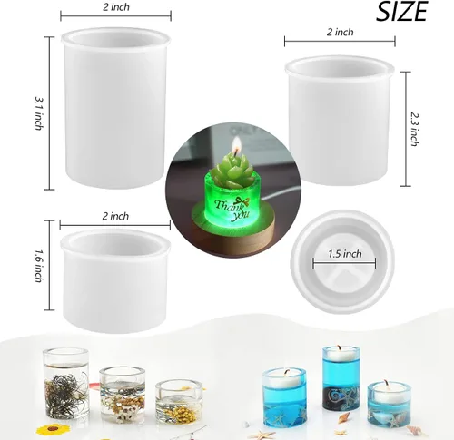 Miniatura 3 de Portavelas de resina, juego de 3 moldes cilíndricos de silicona para candelabro epoxi para resina epoxi DIY portavelas de cristal, decoración