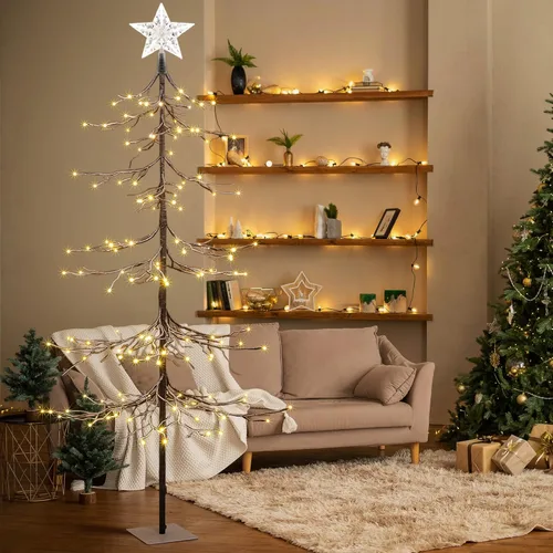 Miniatura 4 de Árbol de nieve iluminado de 6 pies, árbol artificial de 144 LED para decoración interior y exterior del hogar, patio, Navidad, boda, festival