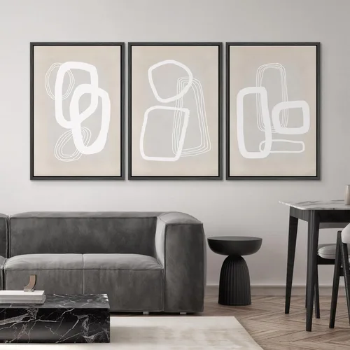 Miniatura 276 de SIGNWIN Lienzo enmarcado para pared, arte con pinceladas de flujo neutro en tonos beige abstractos, ilustraciones, arte moderno, decorativo