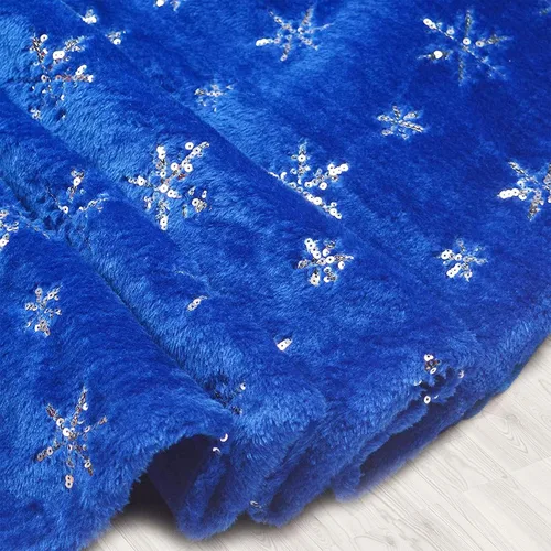 Miniatura 3 de Atiming Falda de árbol de Navidad azul de felpa de 30 pulgadas, falda de árbol de Navidad de piel azul oscuro con lentejuelas plateadas, copo