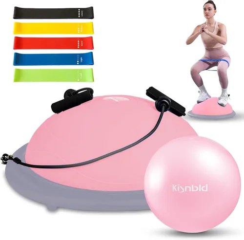 Miniatura 10 de kisnbld Entrenador de media pelota de equilibrio, pelota de ejercicio inflable de 19/23 pulgadas con bandas de resistencia y pelota de pilates