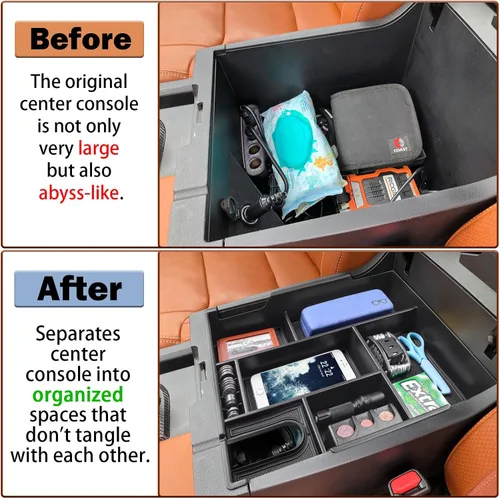Miniatura 3 de RUNROAD Organizador de Consola Central Bandeja de Cobertura Completa Compatible con Toyota Tundra 2014-2020 2021 Accesorios, Soporte de Monedas ABS