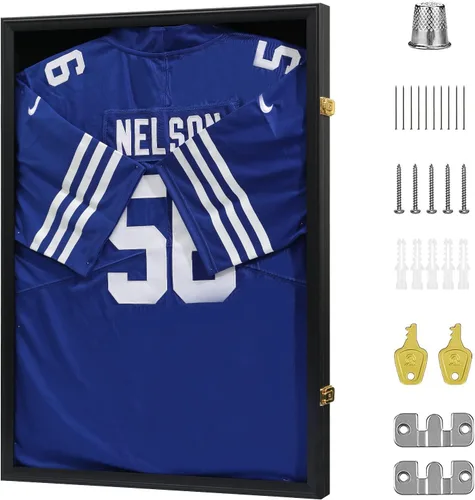 VERANI Vitrina con Marco para Jersey - Caja de Sombra para Jersey de Fútbol Americano - Marco de Exhibición de Jersey con Puerta de Acrílico y