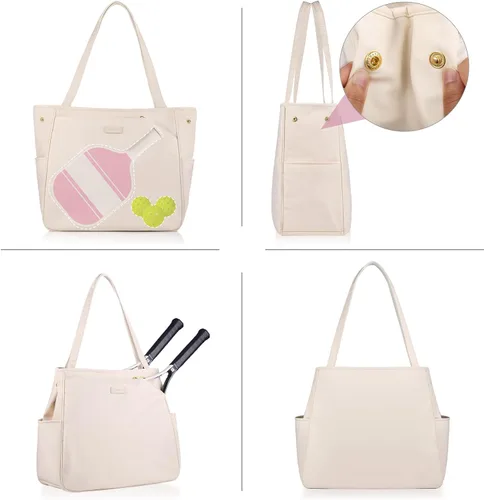 Miniatura 2 de CHICECO Bolsa de tenis para mujer, bolsa de raqueta de tenis grande, bolsa de tenis 2 raquetas, bolsa de pickleball, bolsa de pádel Beige