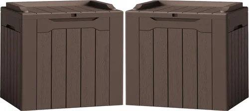 Miniatura 17 de Flamaker Caja de almacenamiento para exteriores de 80 galones, caja de resina impermeable para cubierta con textura de madera, caja de entrega
