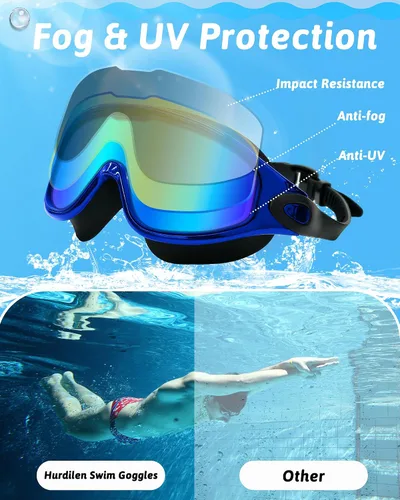 Miniatura 4 de Gafas de natación antivaho anti UV, visión amplia y sin fugas, gafas de natación y gorro de natación para hombres, mujeres, adultos y jóvenes
