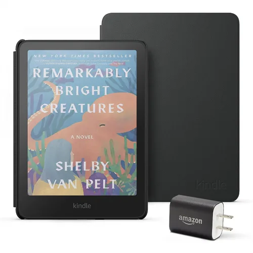 Amazon Kindle Colorsoft Essentials, que incluye el Kindle Colorsoft (16 GB), con pantalla a color. Negro, funda de piel vegetal negra y adaptador de