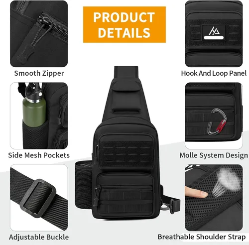Miniatura 18 de BAIGIO Tactical EDC Sling Bag Militar Una Correa Hombro Mochila Molle Range Bolsas Paquete de Pecho, #01-verde militar, Pequeño, Bolso táctico