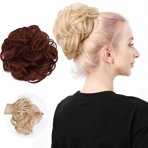 Miniatura 15 de Moño de cabello despeinado castaño, moños desordenados falsos sintéticos, moño rizado, moño recogido y moño, extensiones de cabello envolvente