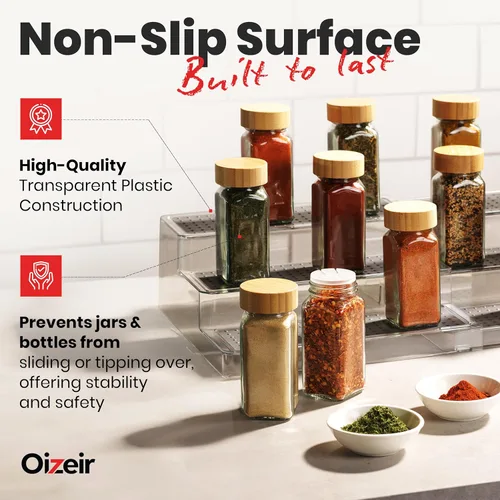 Miniatura 3 de Oizeir Estante organizador de especias expandible – 3 niveles – Estante transparente ajustable para organización de especias para armario de cocina