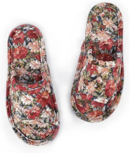 Miniatura 9 de Pantuflas de terciopelo floral para mujer, ligeras, con puntera abierta, lavables, portátiles, plegables, cómodas, para invitados, hotel, viajes