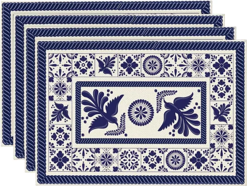 Artoid Mode Talavera Tiles - Juego de 4 manteles individuales mexicanos de 12 x 18 pulgadas con diseño floral de Phoenix, para decoración de