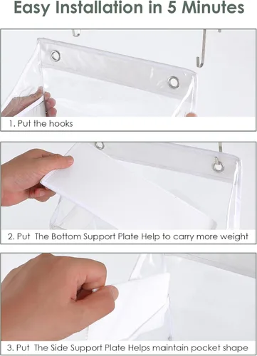 Miniatura 6 de Organizador para colgar sobre la puerta, bolsa de almacenamiento colgante de PVC transparente, organizador de 5 grilletes detrás de la puerta