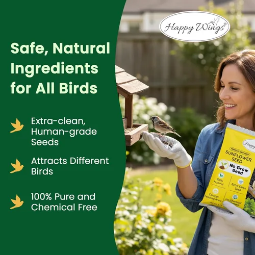 Miniatura 5 de Happy Wings Semillas de Girasol de Aceite Negro – Alimento para Aves Silvestres de 5 libras para Cardenales, Pinzones y Carboneros – Alimento
