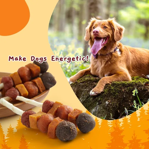 Miniatura 6 de Jungle Calling Golosinas para perros, brocheta para perros con palo de bacalao, masticables sin cuero crudo, hechas con pollo, pato, carne de res