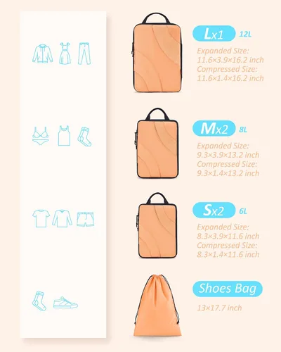 Miniatura 2 de BAGSMART - Juego de 6 cubos de compresión para maletas, organizadores de maleta de compresión y cubos de viaje para equipaje, organizador