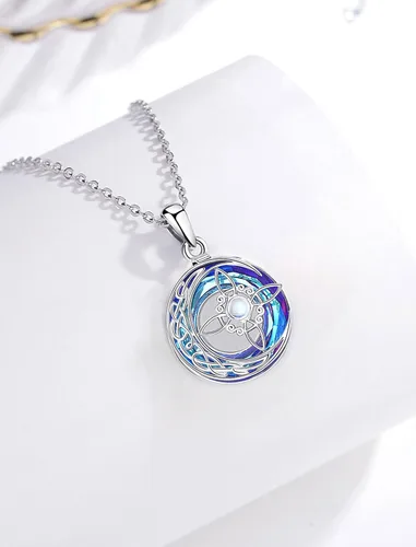 Miniatura 3 de INFUSEU Regalos de bruja mística para mujeres, collares de pentagrama con nudo de triple luna diosa Lilith Hécate Phoenix