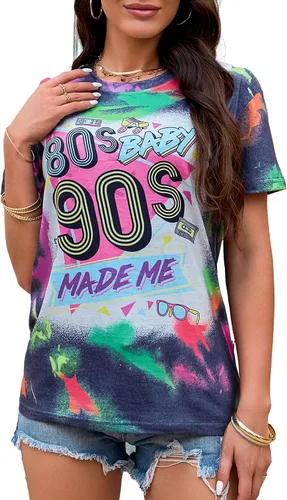 Camisa de los años 80 Baby 90s Made Me para mujer, estilo vintage, teñido anudado, camisas casuales retro de los 80 para nostalgia