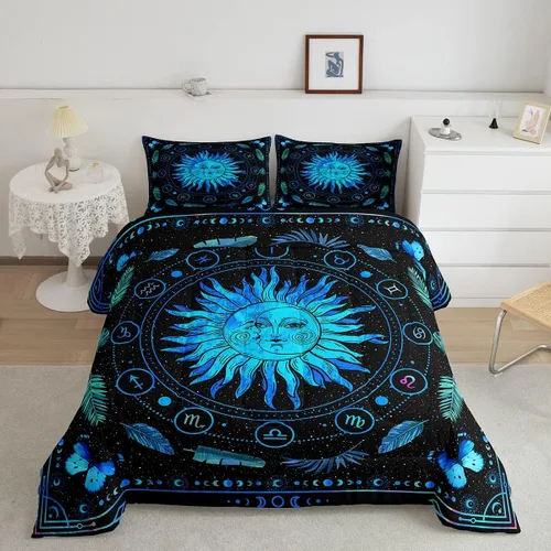 Miniatura 18 de Erosebridal Juego de ropa de cama de polilla de la muerte, juego de edredón bohemio de 3 piezas con diseño de árbol de la vida, edredón elegante