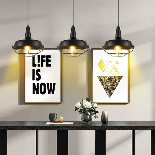 Miniatura 4 de Candelabros de luz colgante con enchufe, cable trenzado de 15 pies y lámpara colgante, iluminación vintage para isla de cocina (NEGRO-10.23 pulgadas)