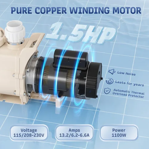 Miniatura 4 de Bomba de piscina enterrada 1HP, 6340 GPH Bomba de piscina autorecortable de alto caudal, 115V/230V, bajo ruido, potente bomba de piscina