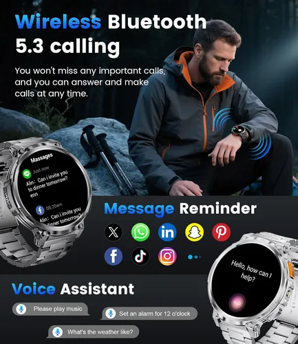 Miniatura 3 de LIGE Relojes inteligentes para hombres con batería de 730 mAh, reloj inteligente HD de 1.85 pulgadas con linterna/marca/respuesta de llamada/120 +