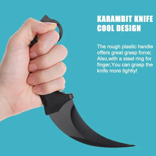 Miniatura 3 de 2 Piezas Cuchillo Karambit de Hoja Fija, Herramienta Táctica de Acampada, Cuchillo de Caza al Aire Libre con Funda y Cordón, Adecuado para Negro