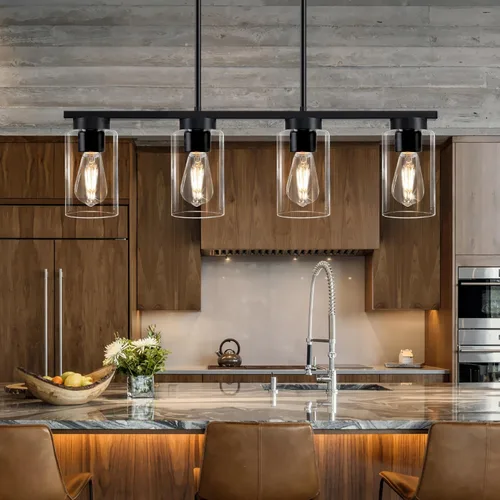Miniatura 2 de Luces de isla para cocina, 4 luces negras para comedor sobre mesa, iluminación moderna para isla de cocina, casa de campo, isla de cocina, lámparas