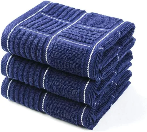 Anyi Toallas de cocina 100% algodón, toallas de platos absorbentes con lazo para colgar, toallas de mano suaves para cocina para lavar y secar Azul