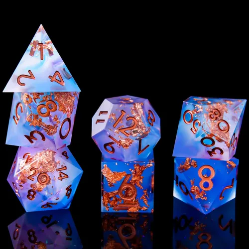 Miniatura 24 de Juego de dados DND de borde afilado de 8 piezas (extra D20) para Calabozos y Dragones – 2 D20 D4 D6 D8 D10 D12 D10% – Dados de resina poliédrica