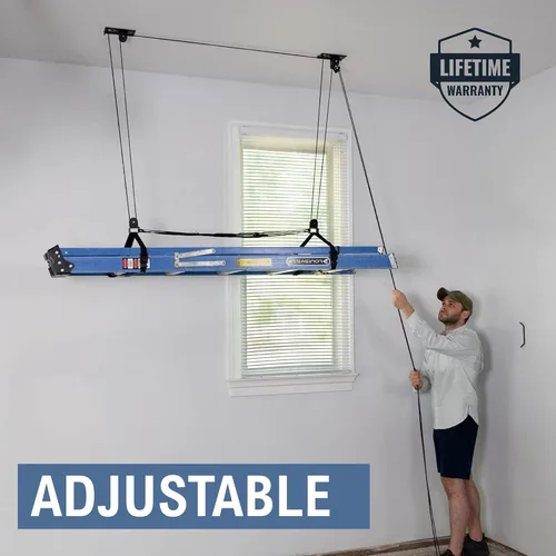 Miniatura 2 de StoreYourBoard Sistema de polea de techo de almacenamiento de escalera, polipasto de montaje en garaje, organizador colgante resistente