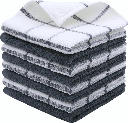 Miniatura 8 de Toallas de algodón para cocina, paños de felpa para lavar platos, 12 x 12 pulgadas, ligeros y suaves, trapos de secado rápido para limpiar, 8 Negro