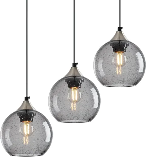 Miniatura 19 de Luces colgantes de vidrio marrón claro, iluminación de isla de cocina, lámparas colgantes de globo, iluminación colgante moderna para dormitorio
