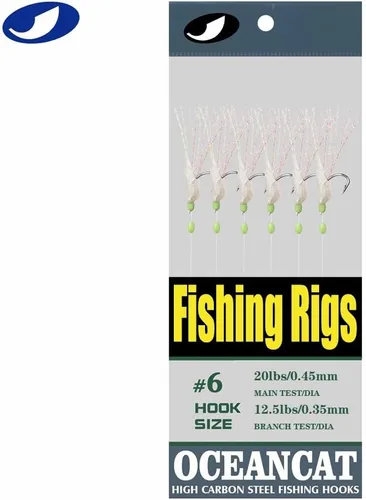 Miniatura 5 de OCEAN CAT Paquete de 10 anzuelos de piel de pez lúcida arco iris, 6 ganchos, con ganchos de cuerda, cuentas de pesca brillantes, ganchos de alto