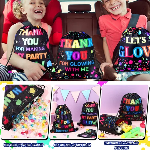 Miniatura 11 de Sweetude 24 bolsas de regalo de fiesta Let's Glow con cordón, decoración para niñas, niños, cumpleaños, bodas, fiestas