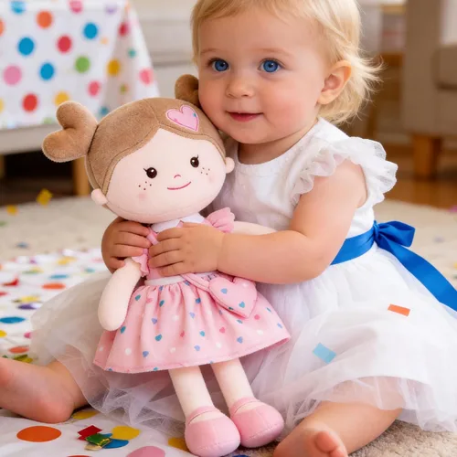 Miniatura 9 de Onetoo First Baby Dolls - Muñeco de trapo de felpa suave para niñas, para dormir, para acurrucarse, con vestido rosa, 14 pulgadas Rosa Amor