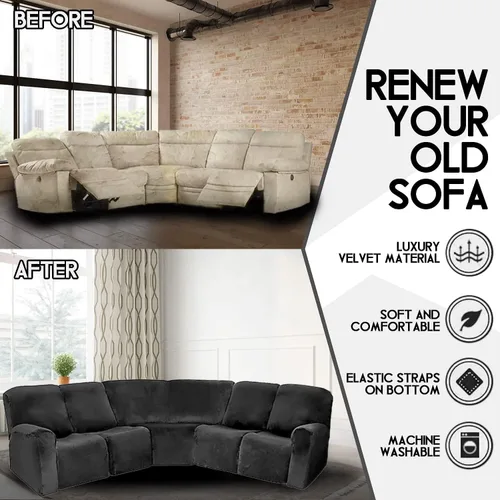 Miniatura 3 de LightInTheBox - Juego de 7 fundas de sofá reclinable de terciopelo elástico para 5 asientos, funda de sofá de esquina en forma de L, fundas de sofá