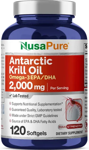 NusaPure Aceite de krill antártico, 2000 mg, 120 cápsulas blandas (sin OMG, sin soja)