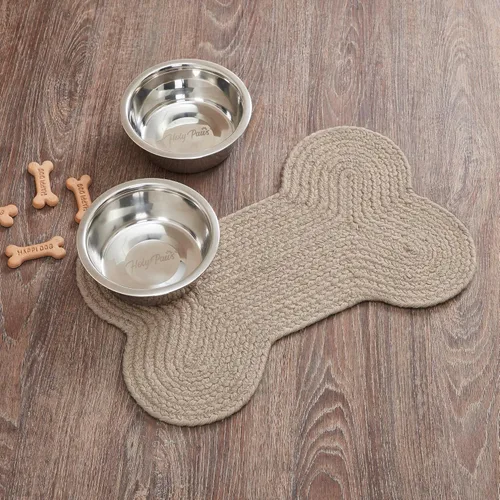 VHC Brands Tapete de comida para mascotas para interiores y exteriores, para perros y gatos, tapete de hueso de cocina (natural, pequeño)