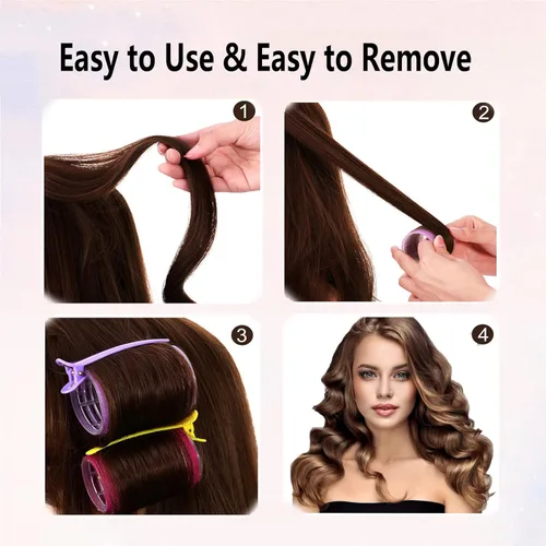Miniatura 4 de Juego de 38 rodillos de pelo, rodillos de pelo para aspecto de soplado, rizadores de cabello autoadhesivos, tamaños grandes y medianos para cabello
