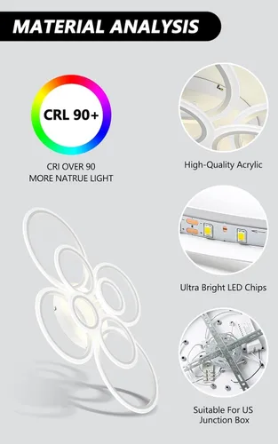 Miniatura 8 de Lámpara de techo LED moderna de montaje empotrado, 8 anillos blancos, lámpara de techo cercana al techo, para sala de estar, iluminación de comedor