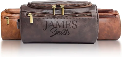 Miniatura 9 de Xpanrous Neceser personalizado para hombre – Kit de piel sintética grabada con nombre o iniciales personalizados, bolsa de afeitar de viaje hecha a