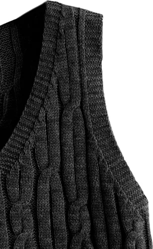 Miniatura 3 de Romwe Suéter corto de punto trenzado para mujer, estilo preppy, sin mangas, cuello en V, camiseta sin mangas