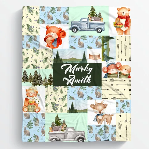 Miniatura 31 de Manta personalizada de bosque azul para niños y niñas, manta personalizada de animales salvajes, regalos para bebé, vaca, guardería, mantas