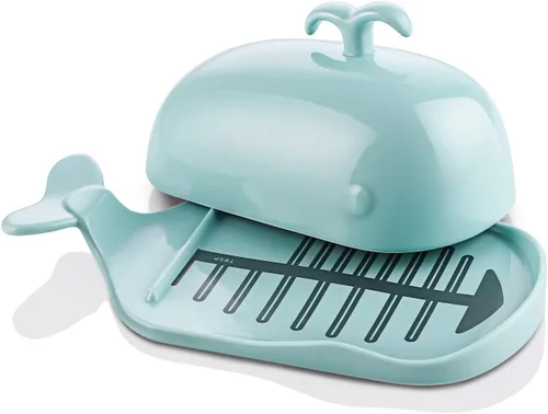 Miniatura 8 de DOWAN Mantequillera de Porcelana con Línea de Medición para Cortar, Mantequillera Grande con Forma de Ballena con Tapa de Diseño Antideslizante
