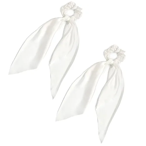 Miniatura 33 de Coleteros para el cabello para mujer, bufanda LFOUVRE Scrunchies, 2 piezas de bufandas anudadas para niñas, bufanda de satén sedoso, banda elástica