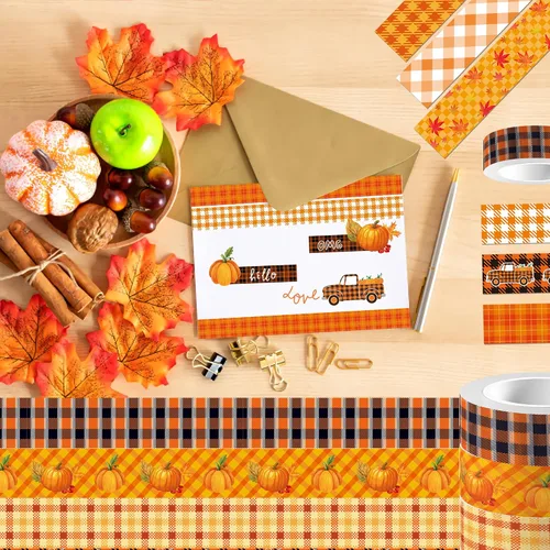 Miniatura 2 de Juego de cinta Washi de arce de calabaza de 16.4 pies, 12 rollos de hojas de otoño con tema de Acción de Gracias, decoración para álbumes